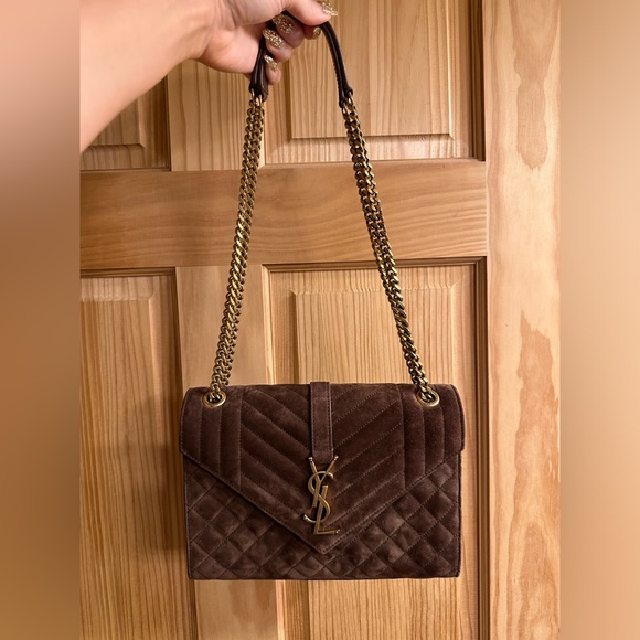 Yves Saint Laurent (ysl) medium suede envelope crossbody handbag/bag dark brown - Picture 11 of 12